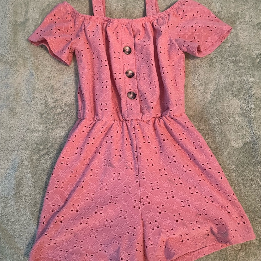 Charming‎ Pink Eyelet Kids One Piece Lined Romper, Size 7/8